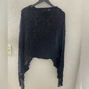 Black Acrylic Knit Shawl Sweater One Size‎